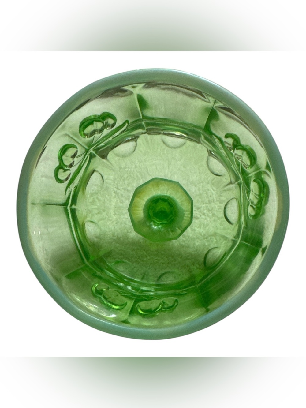 Mosser Glass Cherry Print Vintage Green Glass Covered Butter Dish - Picture 10 of 11
